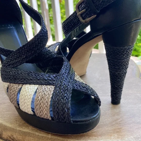 Rare! Stuart Weitzman Smooth + Woven Leather Stiletto Sandals Women's Size 9.5 - Picture 15 of 15